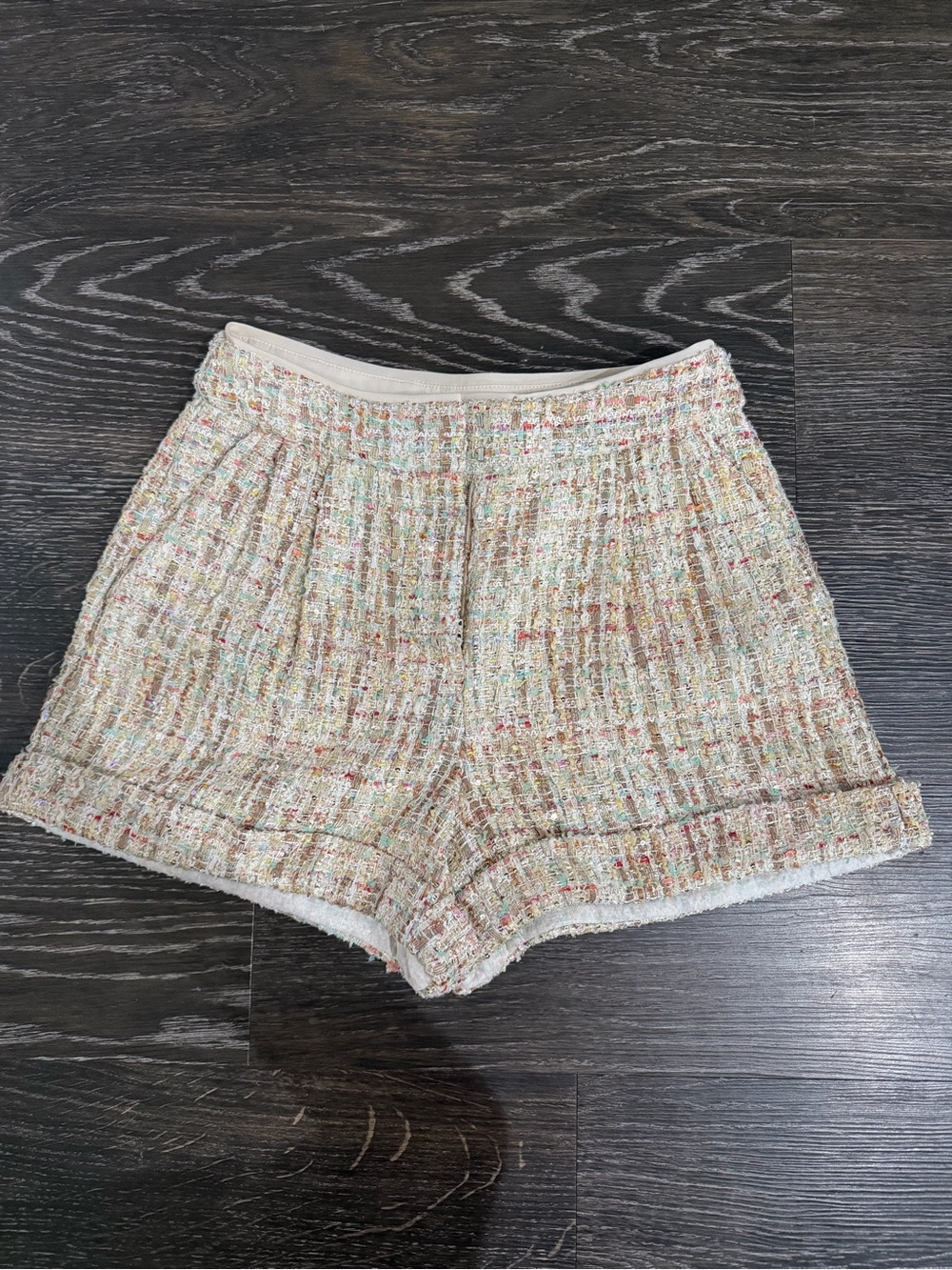 Express Stylist High Waisted Sequin Tweed Pleated Shorts